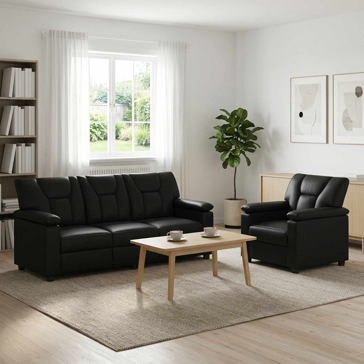 Bankstel 2 pcs Zwart Kunstleer is nu te koop bij PeponiXL, paradijselijk wonen!