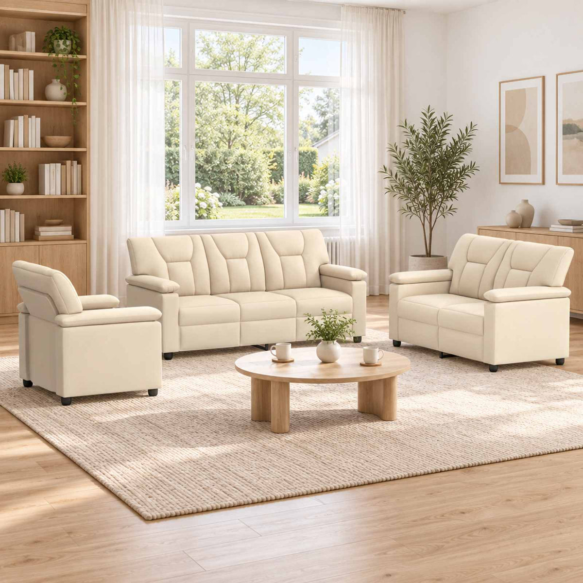 Bankstel 3 pcs Crèmekleurig Kunstleer is nu te koop bij PeponiXL, paradijselijk wonen!