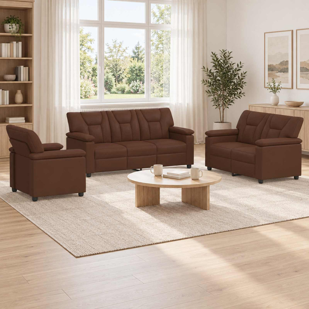 Bankstel 3 pcs Bruin Kunstleer is nu te koop bij PeponiXL, paradijselijk wonen!
