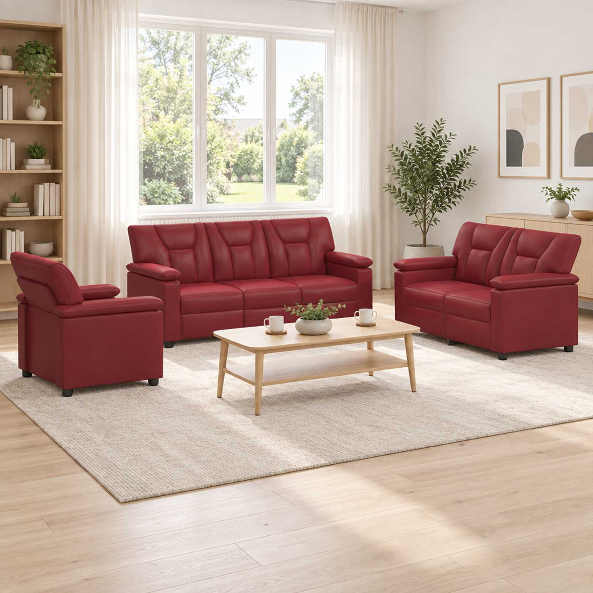 Bankstel 3 pcs Wijnrood Kunstleer is nu te koop bij PeponiXL, paradijselijk wonen!