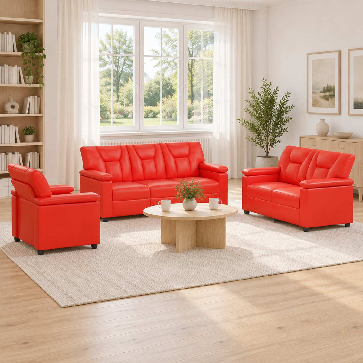 Bankstel 3 pcs Rood Kunstleer is nu te koop bij PeponiXL, paradijselijk wonen!