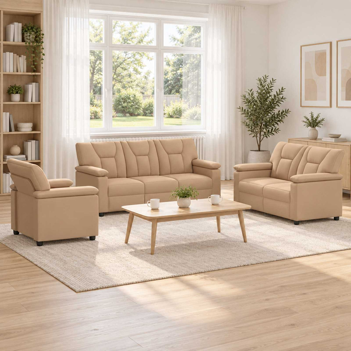 Bankstel 3 pcs Cappuccino Kunstleer is nu te koop bij PeponiXL, paradijselijk wonen!
