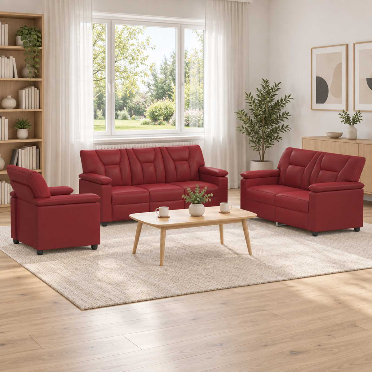 Bankstel 3 pcs Wijnrood Kunstleer is nu te koop bij PeponiXL, paradijselijk wonen!