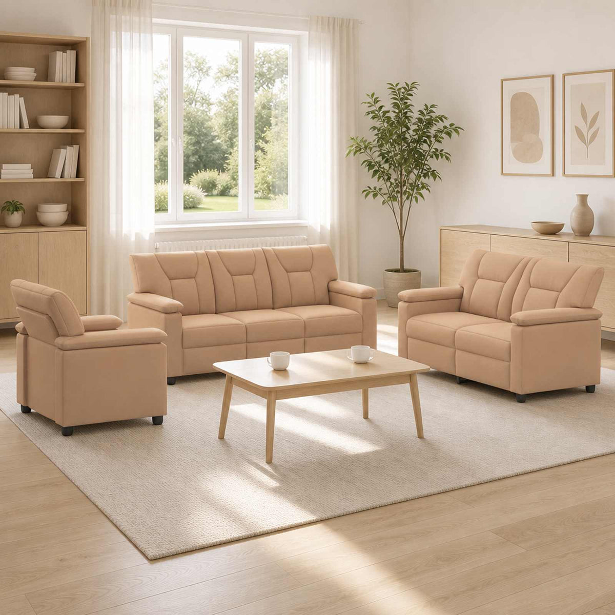 Bankstel 3 pcs Cappuccino Kunstleer is nu te koop bij PeponiXL, paradijselijk wonen!