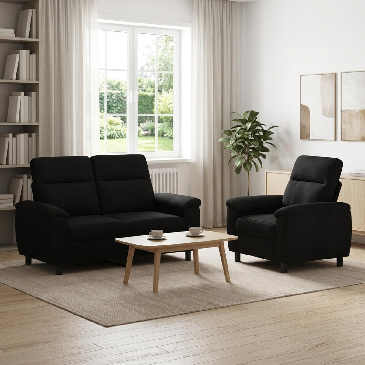 Bankstel 2 pcs Zwart Stof is nu te koop bij PeponiXL, paradijselijk wonen!