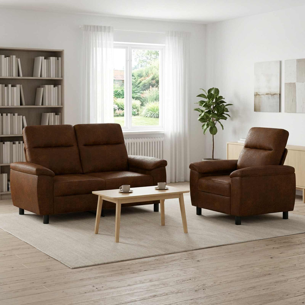 Bankstel 2 pcs Bruin Nep Suede Leer is nu te koop bij PeponiXL, paradijselijk wonen!