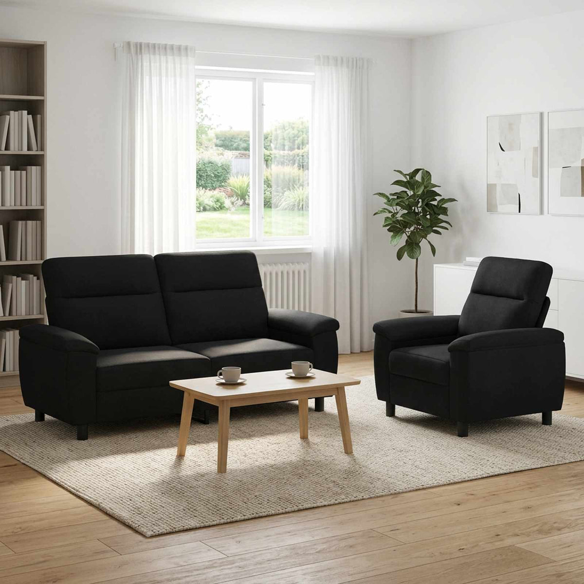Bankstel 2 pcs Zwart Stof is nu te koop bij PeponiXL, paradijselijk wonen!
