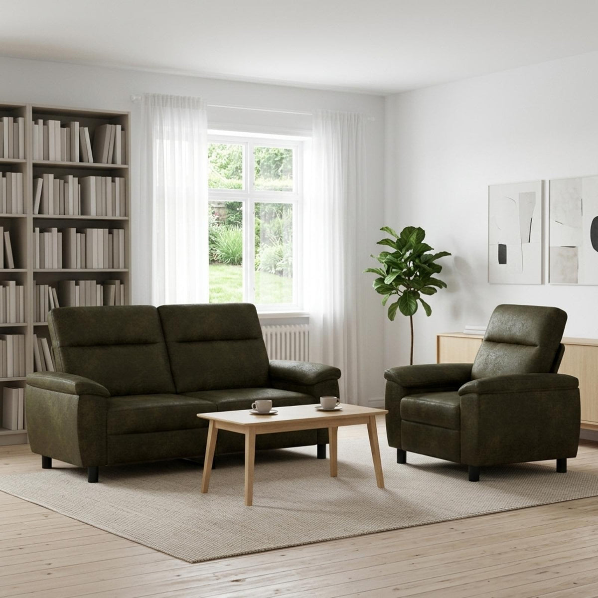 Bankstel 2 pcs Legergroen Nep Suede Leer is nu te koop bij PeponiXL, paradijselijk wonen!