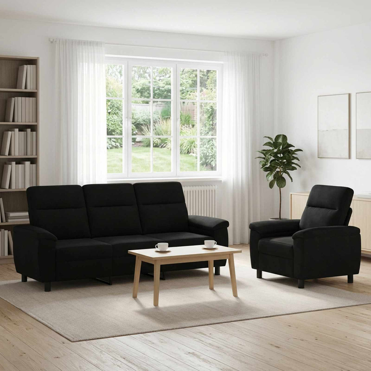 Bankstel 2 pcs Zwart Stof is nu te koop bij PeponiXL, paradijselijk wonen!
