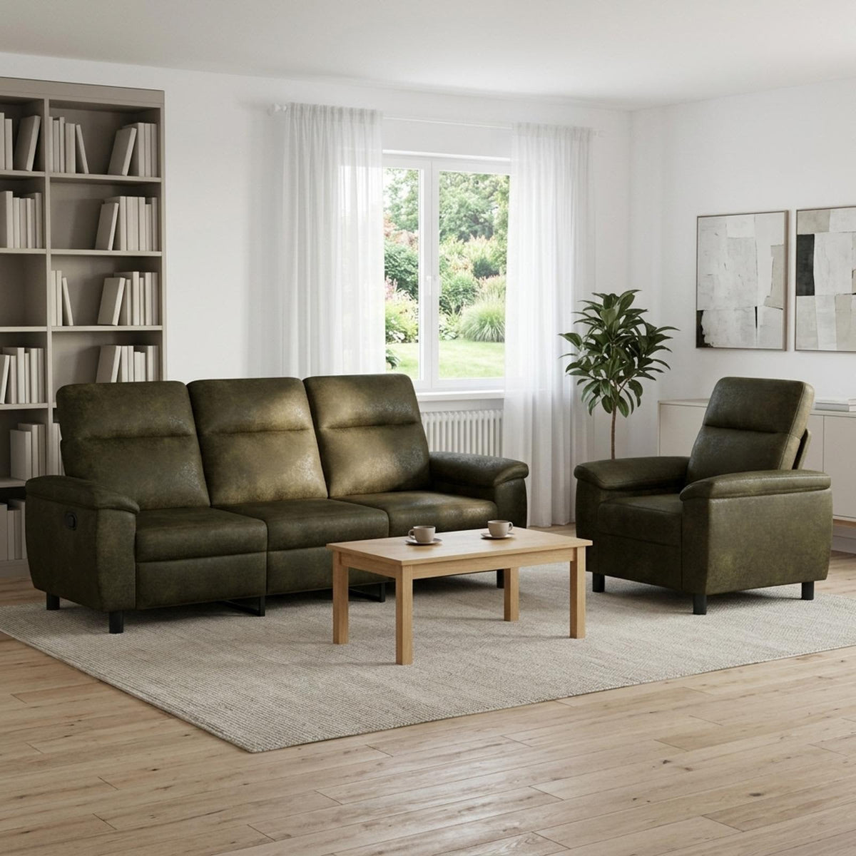 vidaXL Bankstel 2 pcs Legergroen Nep Suede Leer
