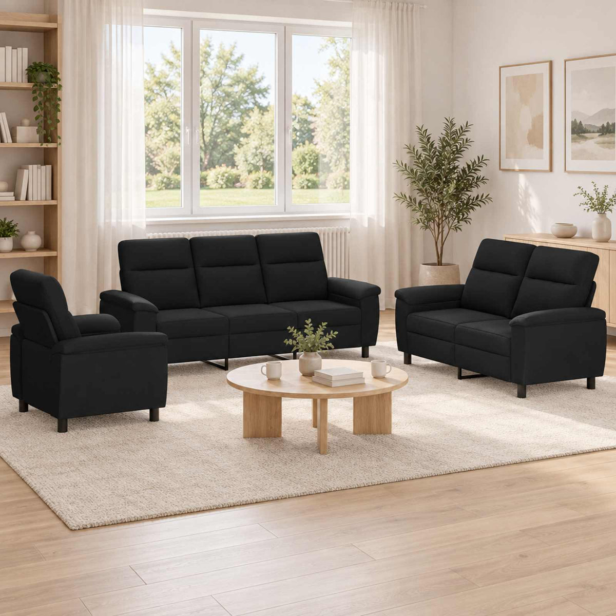 Bankstel 3 pcs Zwart Stof is nu te koop bij PeponiXL, paradijselijk wonen!