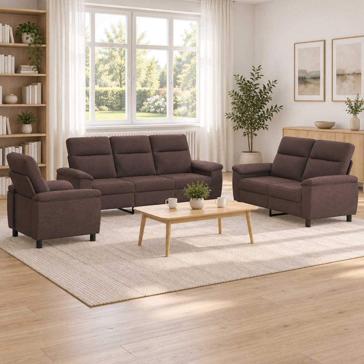 Bankstel 3 pcs Donkerbruin Stof is nu te koop bij PeponiXL, paradijselijk wonen!