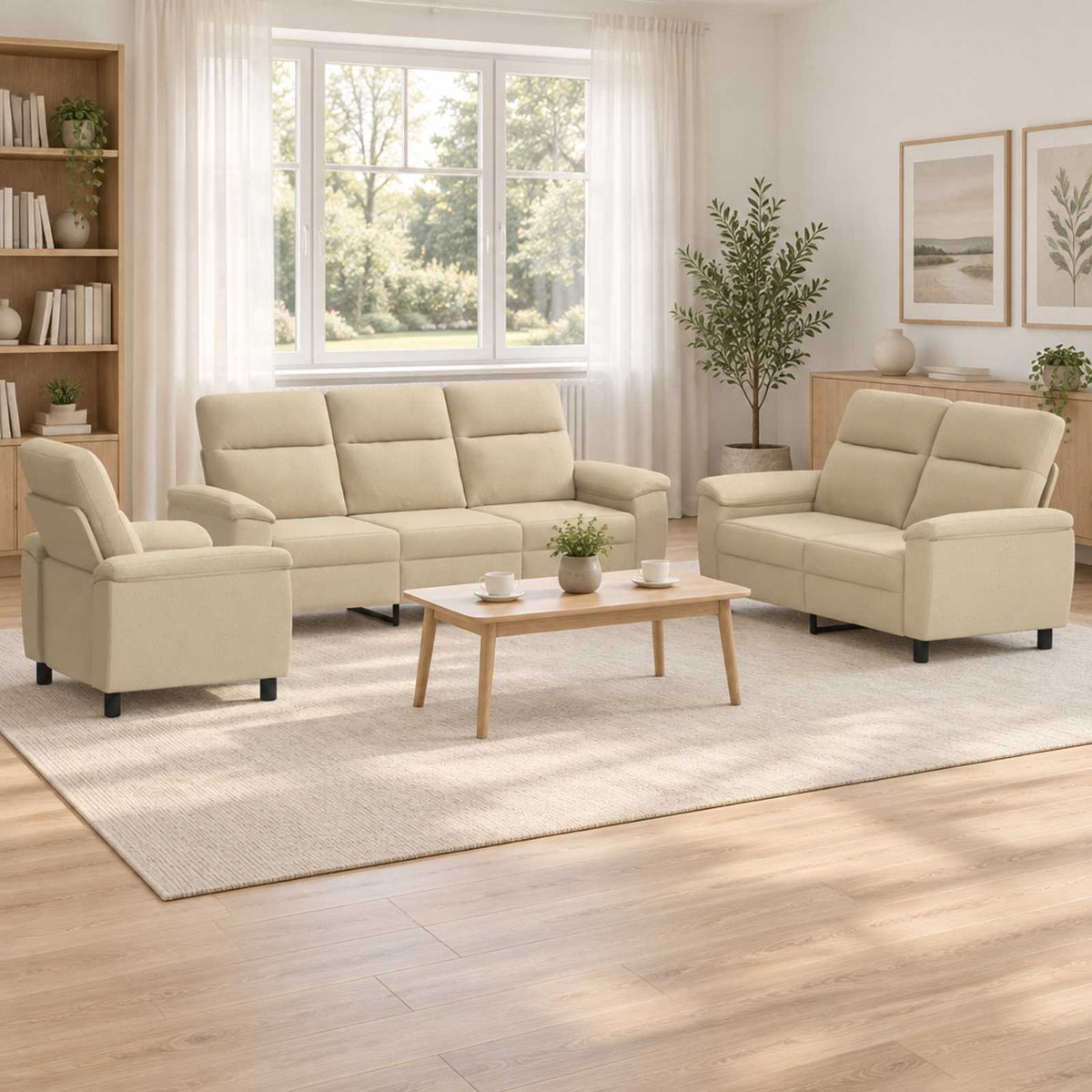 vidaXL Bankstel 3 pcs Crèmekleurig Stof