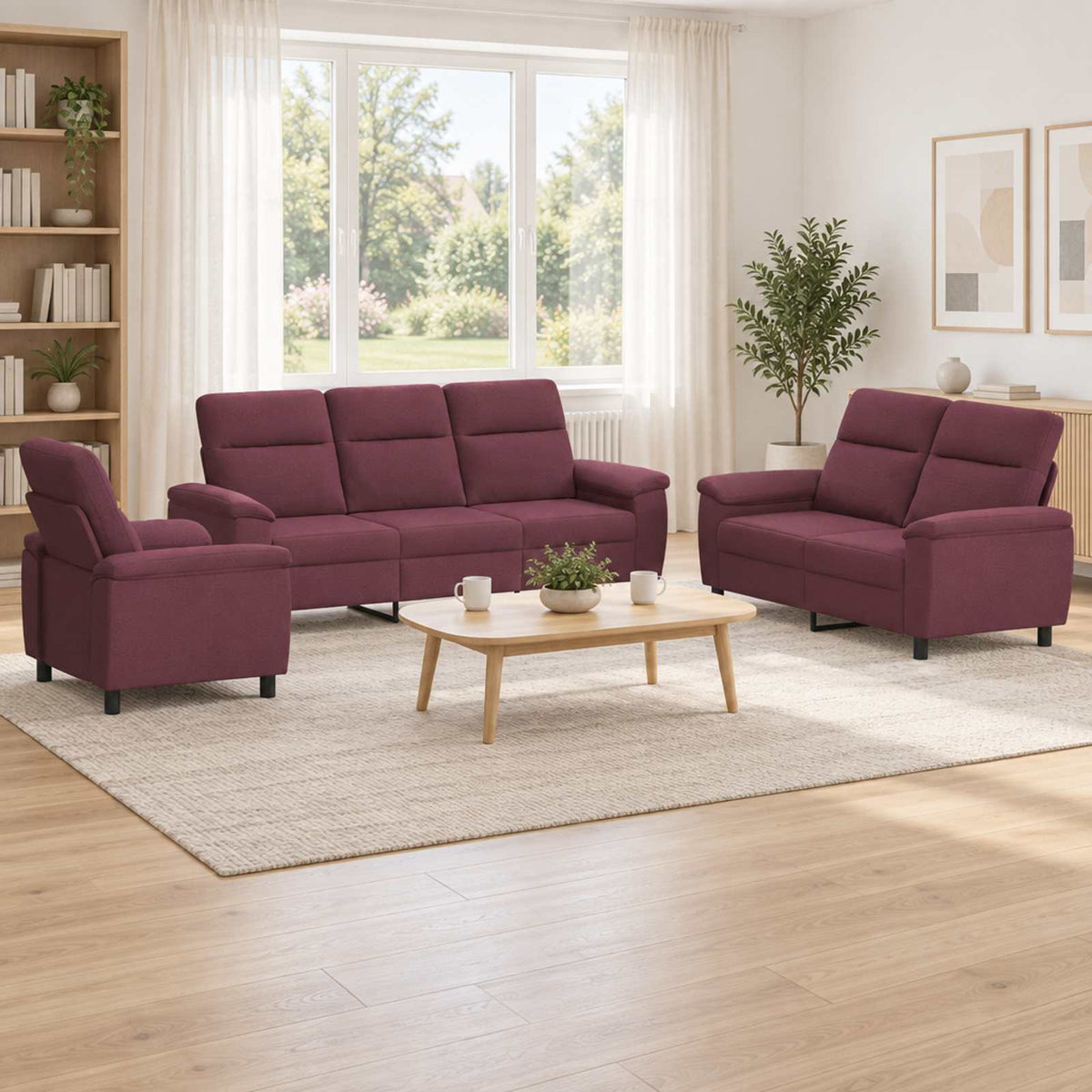 vidaXL Bankstel 3 pcs Paars Stof