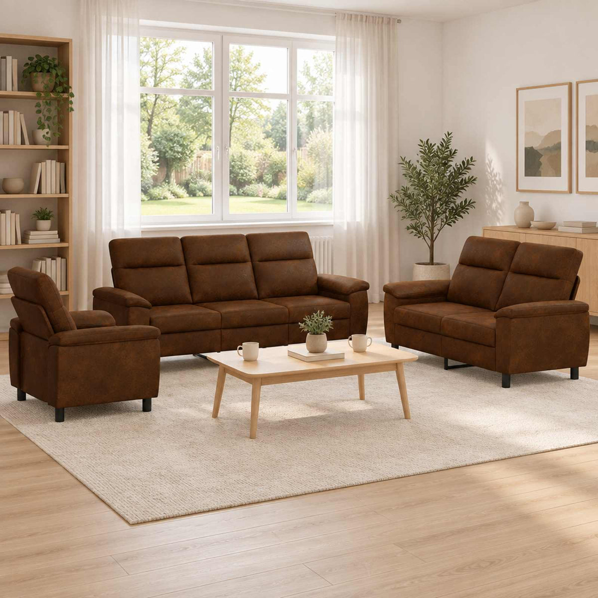 Bankstel 3 pcs Bruin Nep Suede Leer is nu te koop bij PeponiXL, paradijselijk wonen!