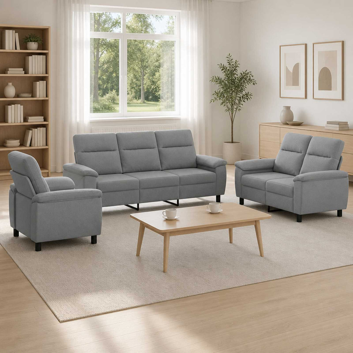 Bankstel 3 pcs Lichtgrijs Stof is nu te koop bij PeponiXL, paradijselijk wonen!