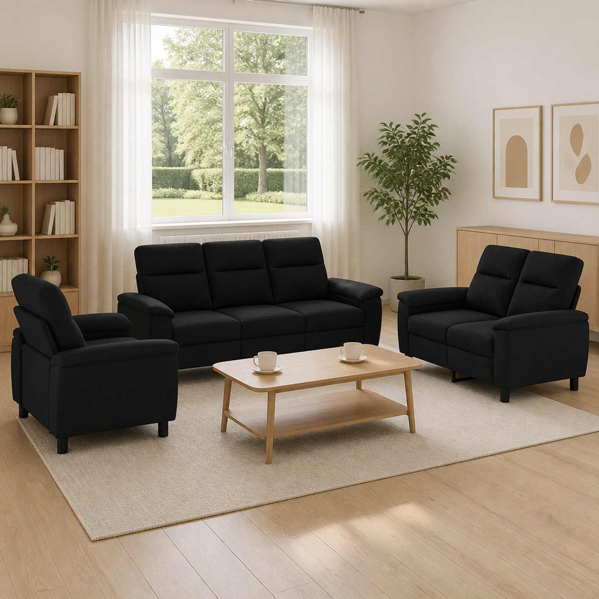 Bankstel 3 pcs Zwart Stof is nu te koop bij PeponiXL, paradijselijk wonen!