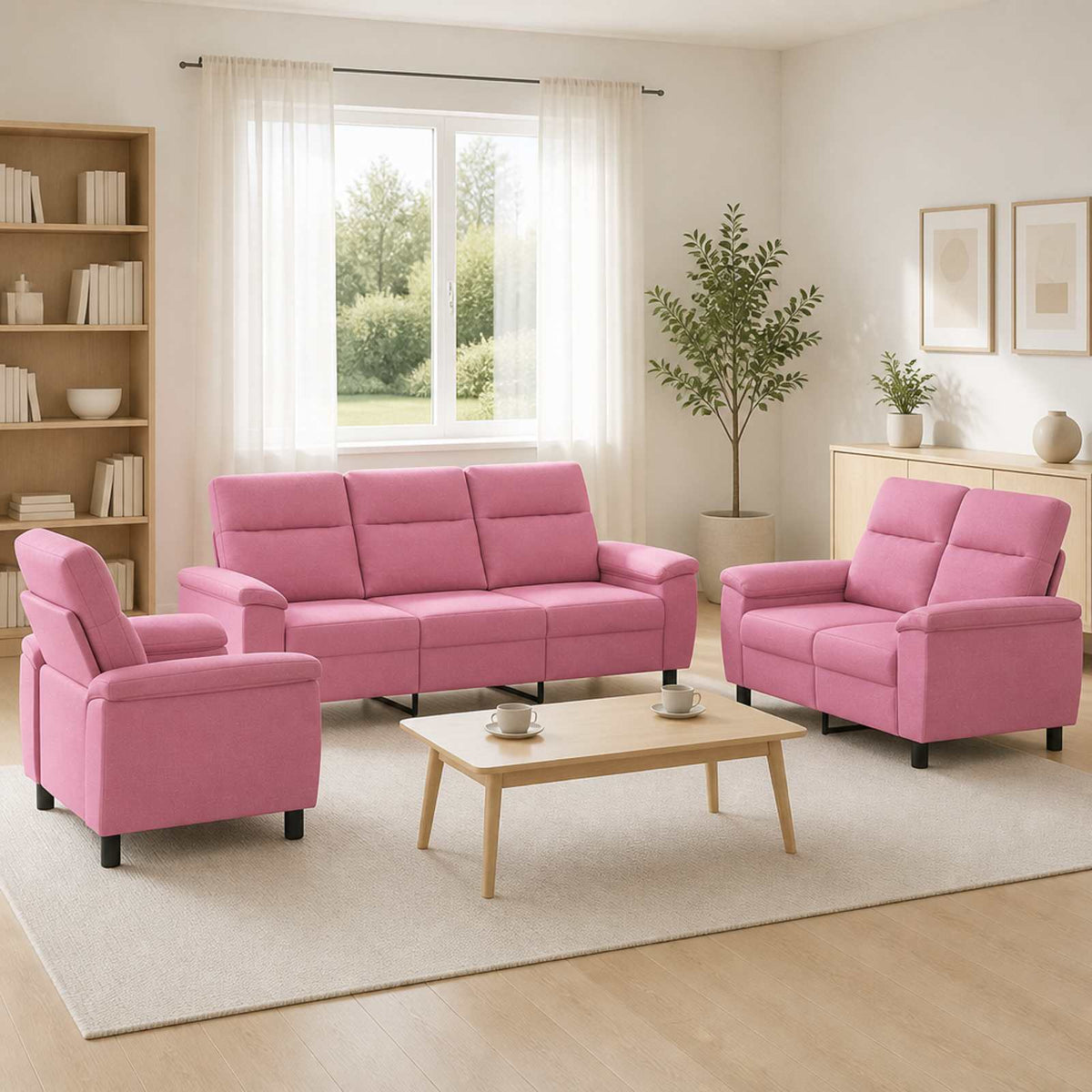 Bankstel 3 pcs Roze Stof is nu te koop bij PeponiXL, paradijselijk wonen!