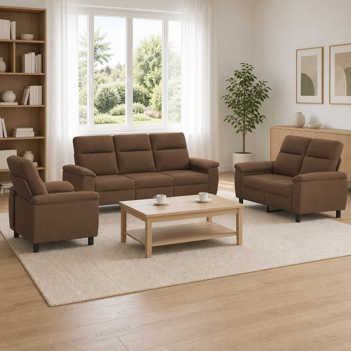 Bankstel 3 pcs Bruin Stof is nu te koop bij PeponiXL, paradijselijk wonen!