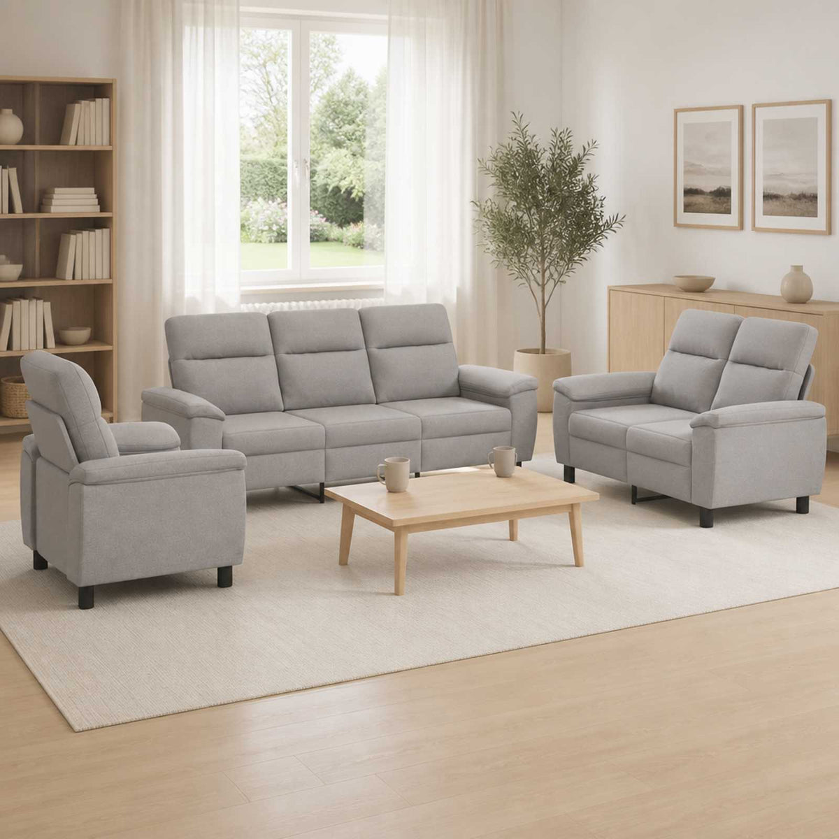 vidaXL Bankstel 3 pcs Wolkengrijs Stof