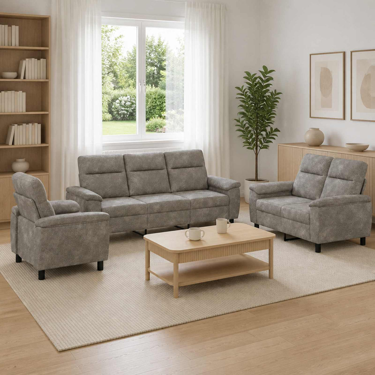 vidaXL Bankstel 3 pcs Donkergrijs Nep Suede Leer