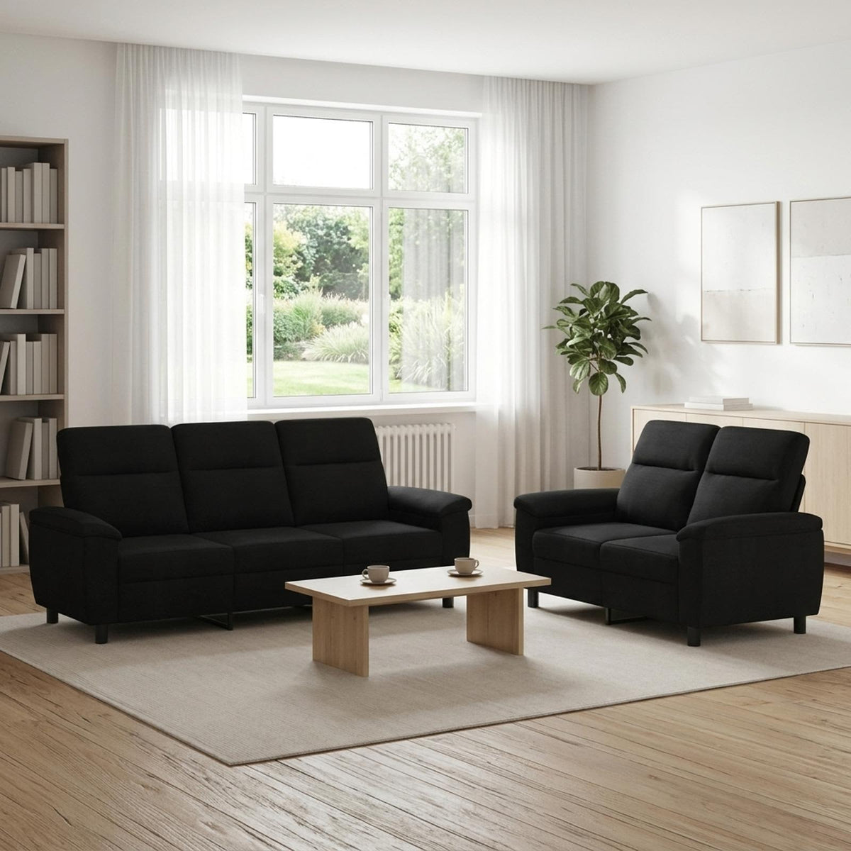 Bankstel 2 pcs Zwart Stof is nu te koop bij PeponiXL, paradijselijk wonen!