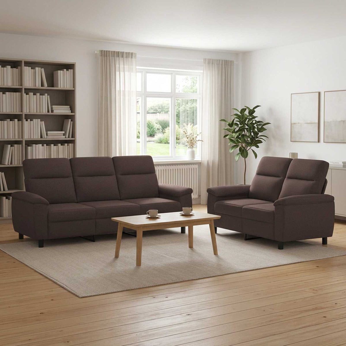 Bankstel 2 pcs Donkerbruin Stof is nu te koop bij PeponiXL, paradijselijk wonen!
