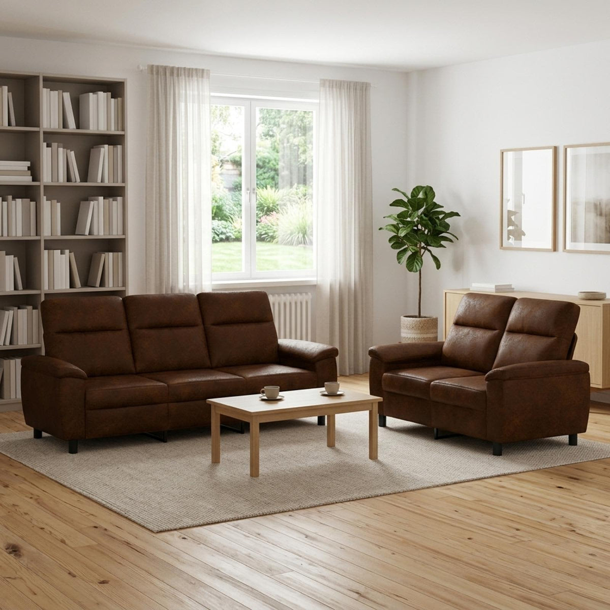 Bankstel 2 pcs Bruin Nep Suede Leer is nu te koop bij PeponiXL, paradijselijk wonen!