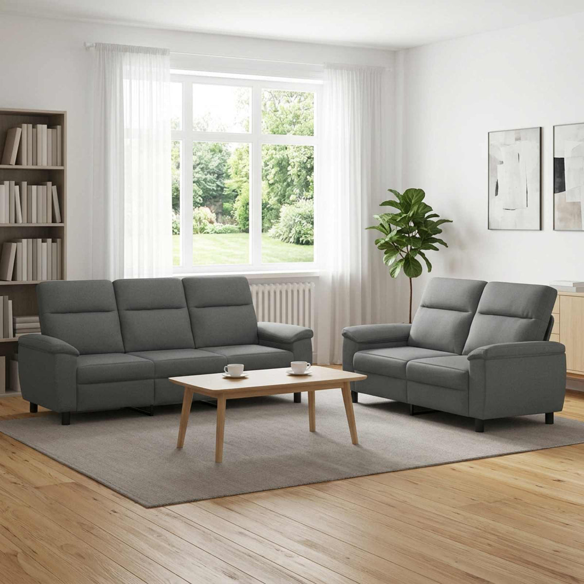 vidaXL Bankstel 2 pcs Donkergrijs Stof