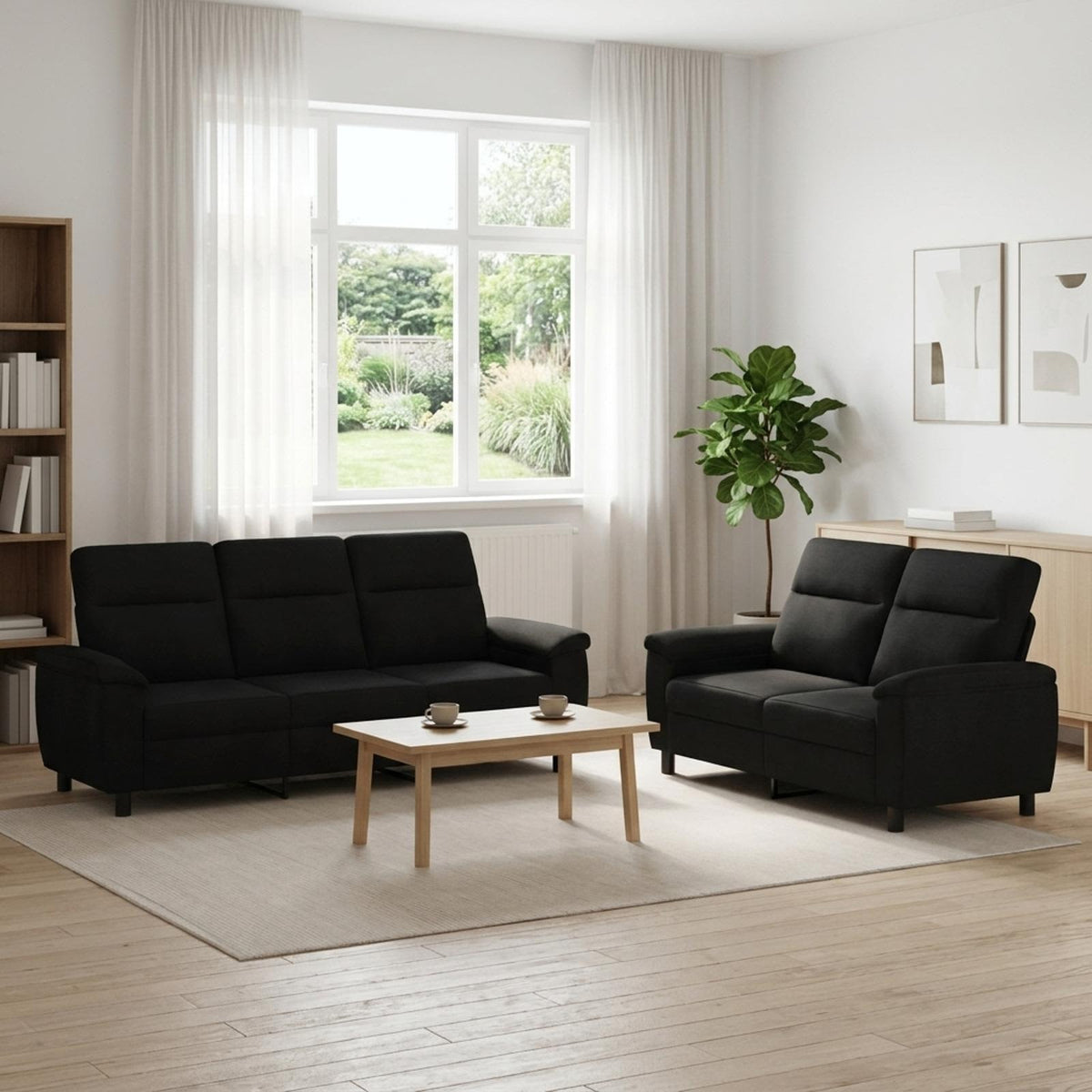 Bankstel 2 pcs Zwart Stof is nu te koop bij PeponiXL, paradijselijk wonen!