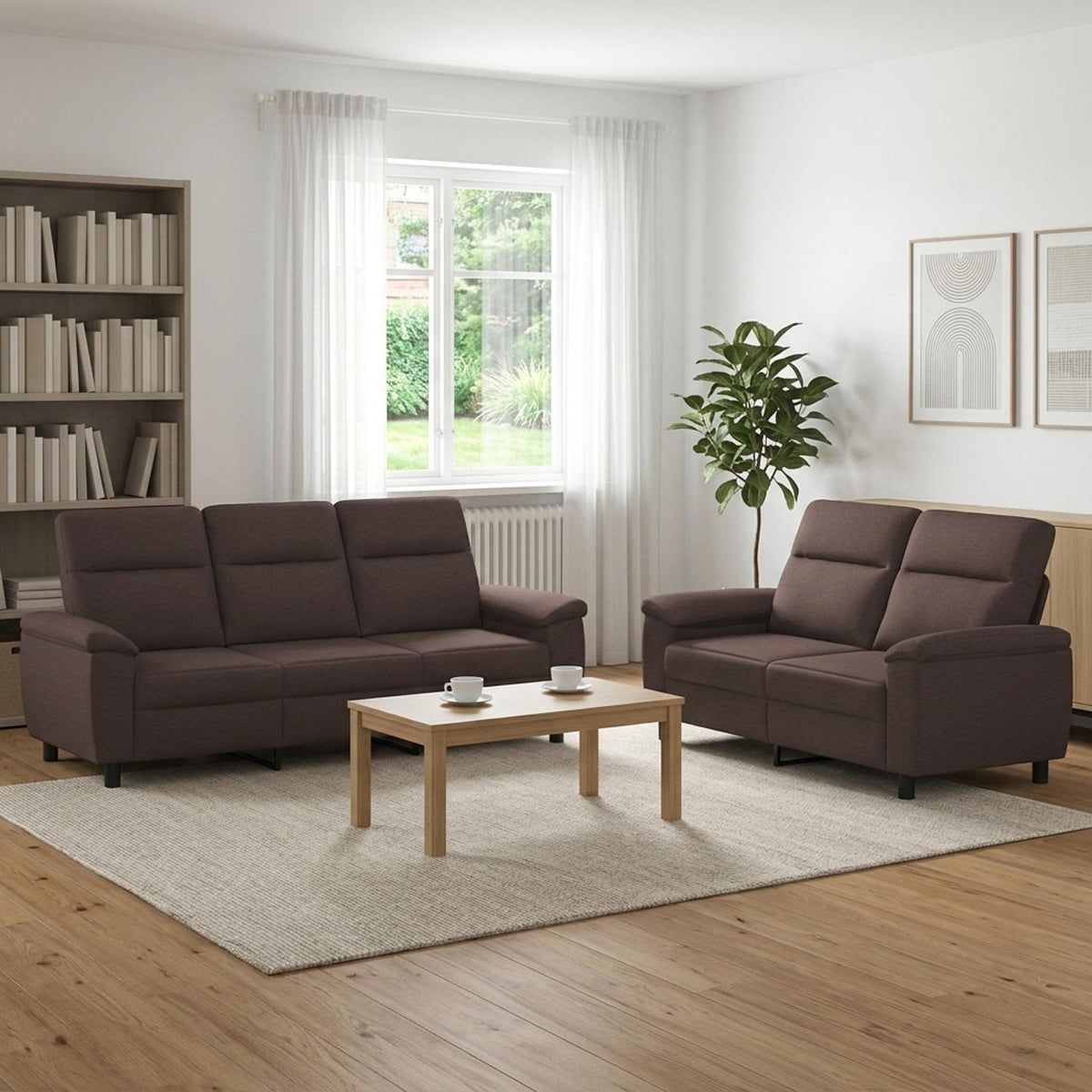 Bankstel 2 pcs Donkerbruin Stof is nu te koop bij PeponiXL, paradijselijk wonen!