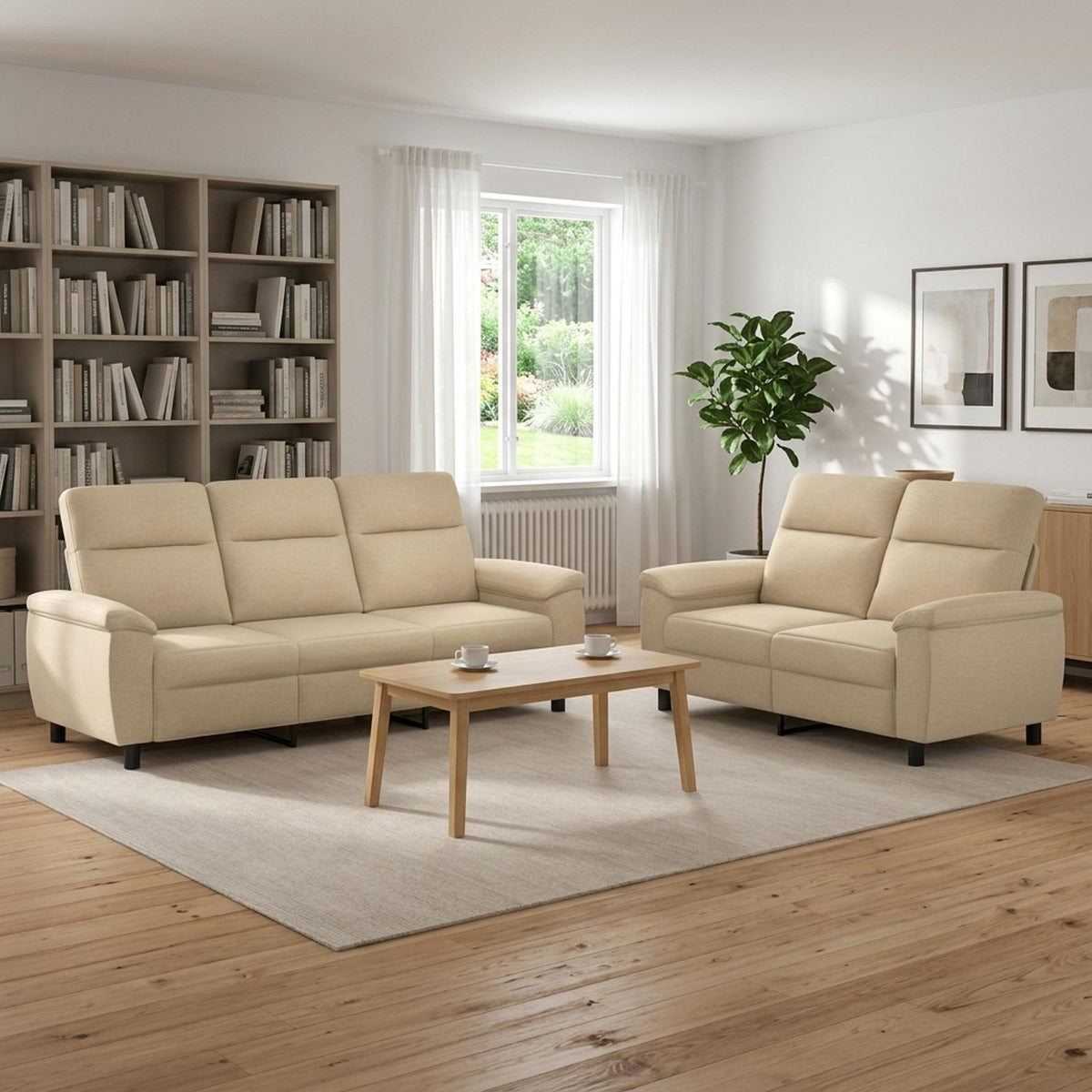 Bankstel 2 pcs Crèmekleurig Stof is nu te koop bij PeponiXL, paradijselijk wonen!