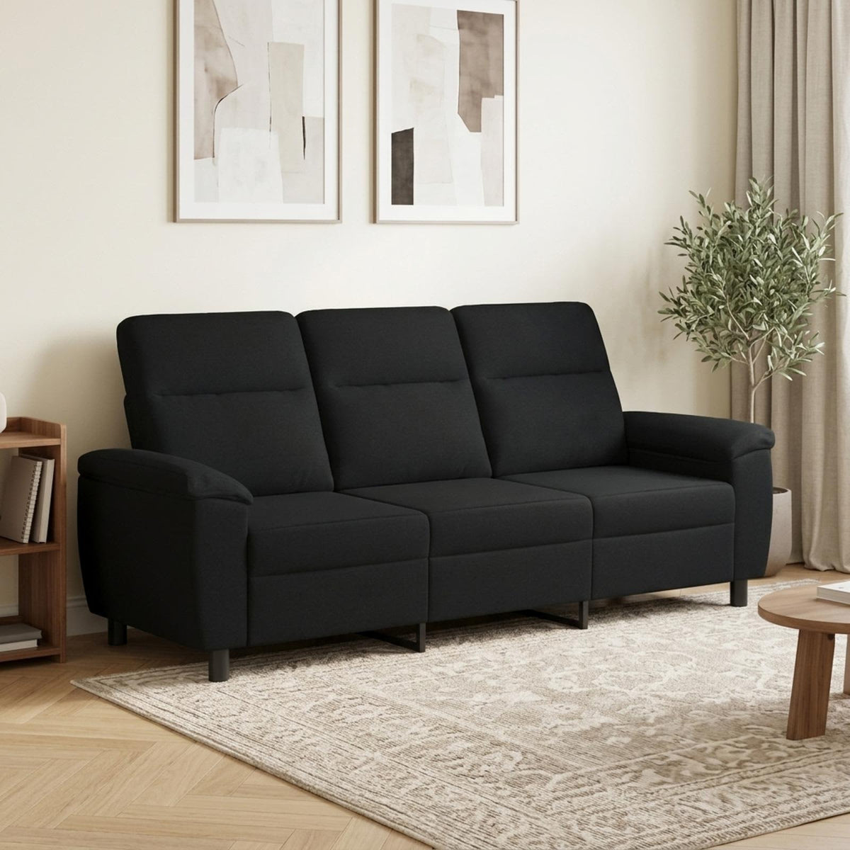vidaXL Bank Zwart 214 x 90 x 95 cm Stof