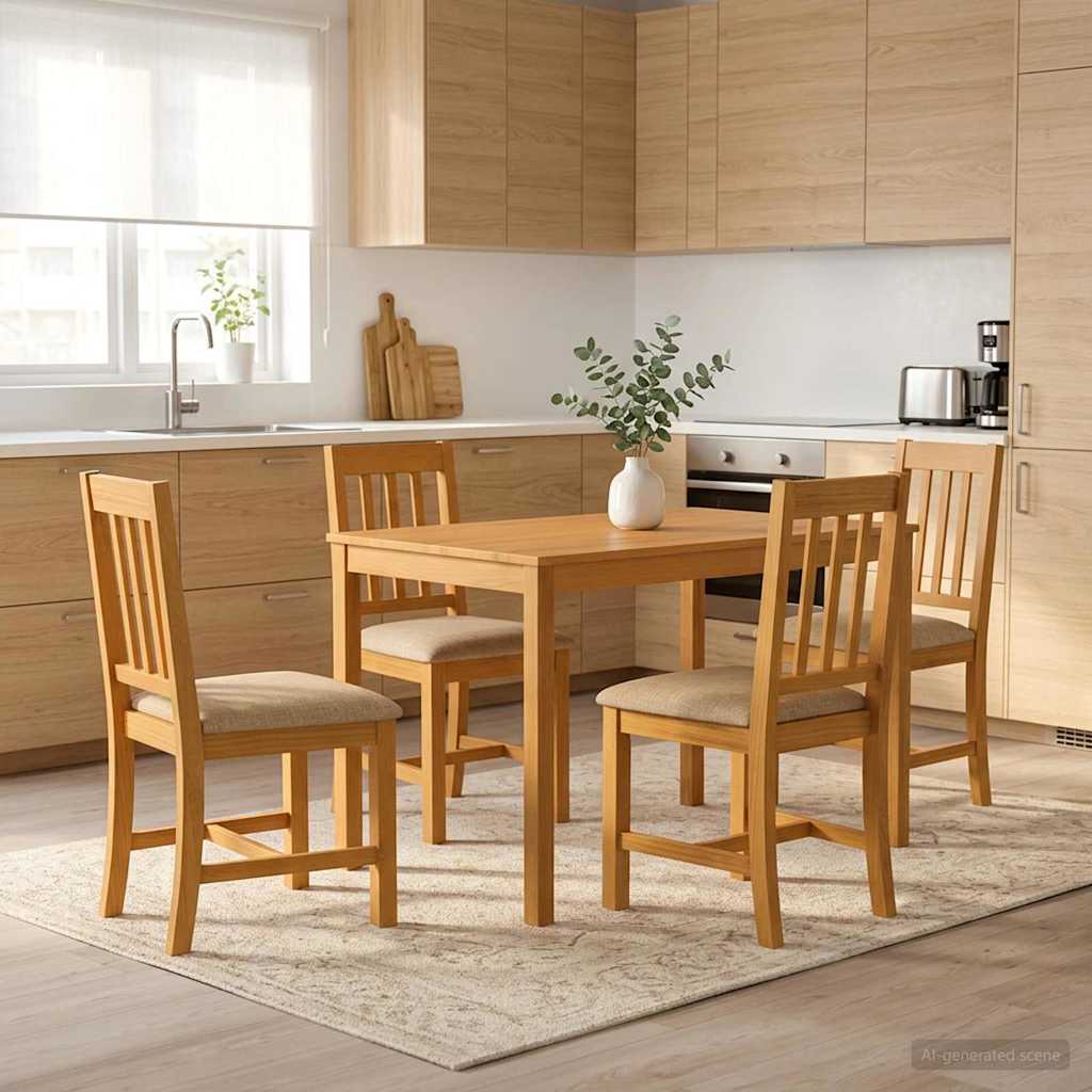 Eetkamerset 5 st Beige Massief Eikenhout is nu te koop bij PeponiXL, paradijselijk wonen!