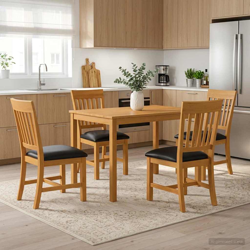 Eetkamerset 5 st Zwart Massief Eikenhout is nu te koop bij PeponiXL, paradijselijk wonen!