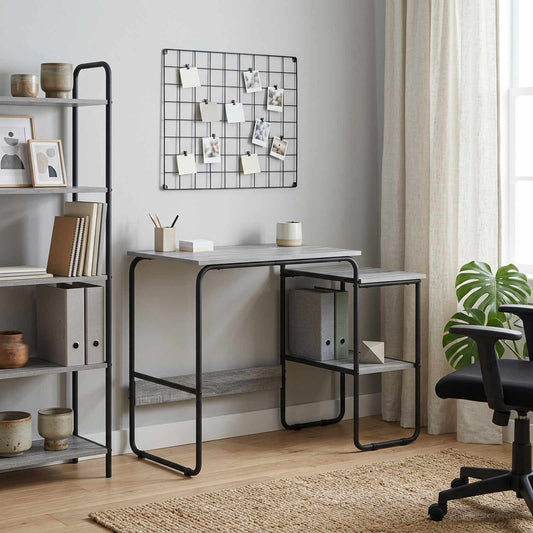vidaXL Bureau met opbergruimte Grijs Sonoma 100 x 50 x 75 cm