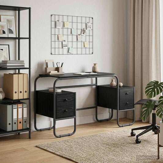 vidaXL Bureau met opbergruimte Zwart eiken 145 x 50 x 75 cm