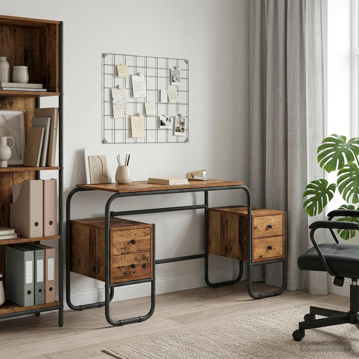 vidaXL Bureau met opbergruimte Oud hout 145 x 50 x 75 cm