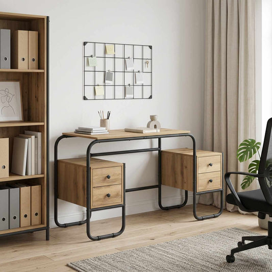 vidaXL Bureau met opbergruimte Artisanaal eiken 145 x 50 x 75 cm