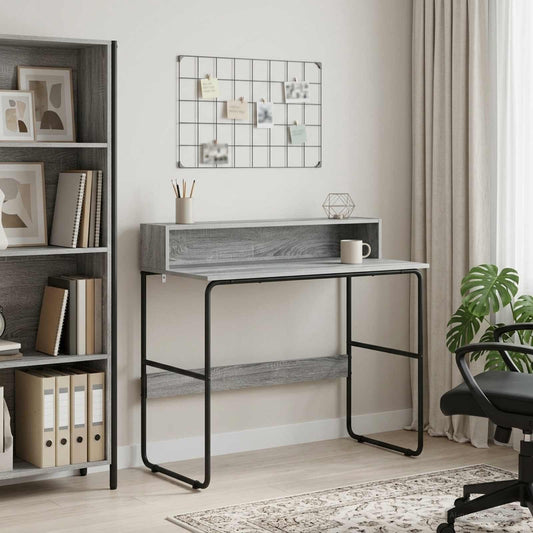vidaXL Bureau met opbergruimte Grijs Sonoma 100 x 50 x 91 cm