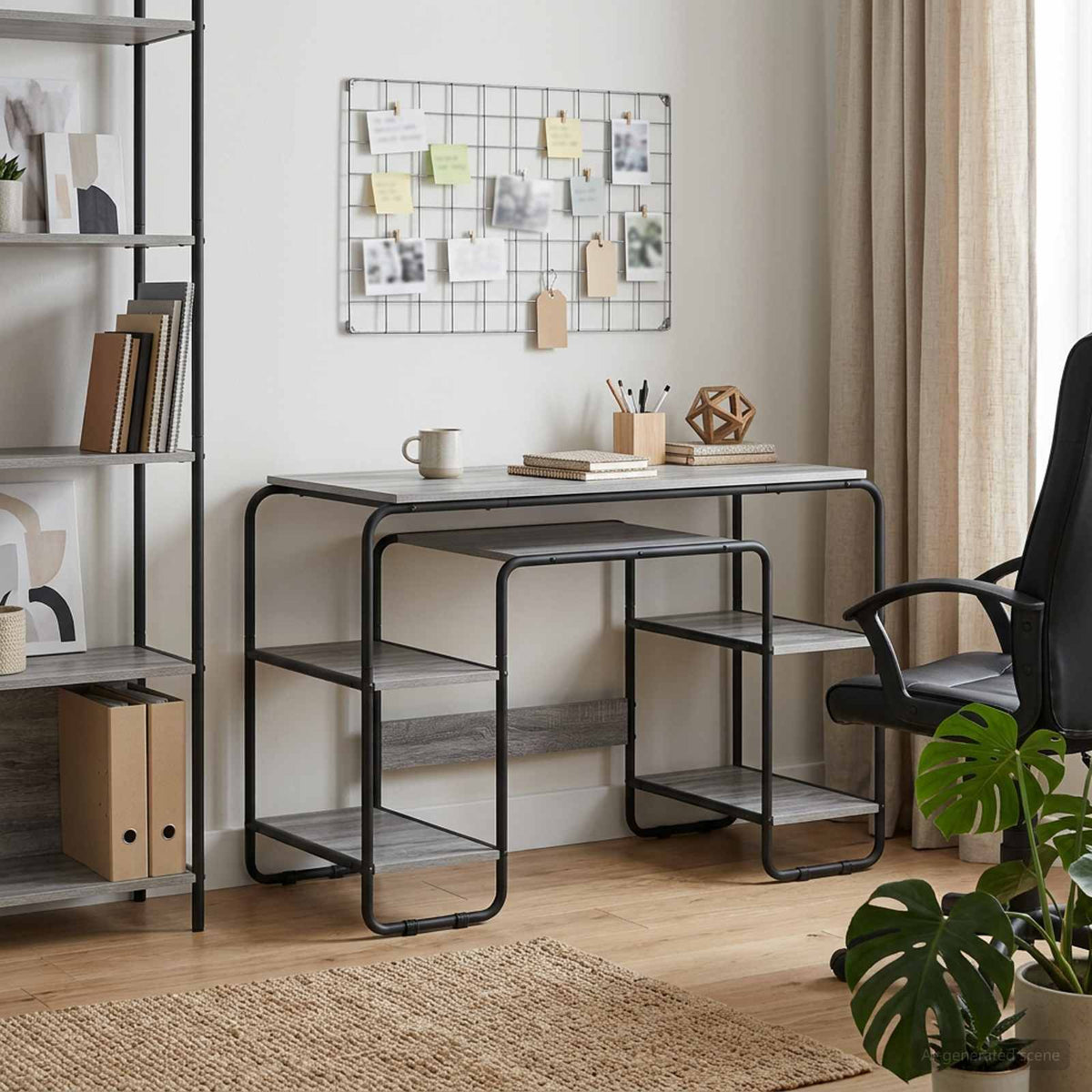 vidaXL Bureau met opbergruimte Grijs Sonoma 113.5 x 52 x 75.5 cm