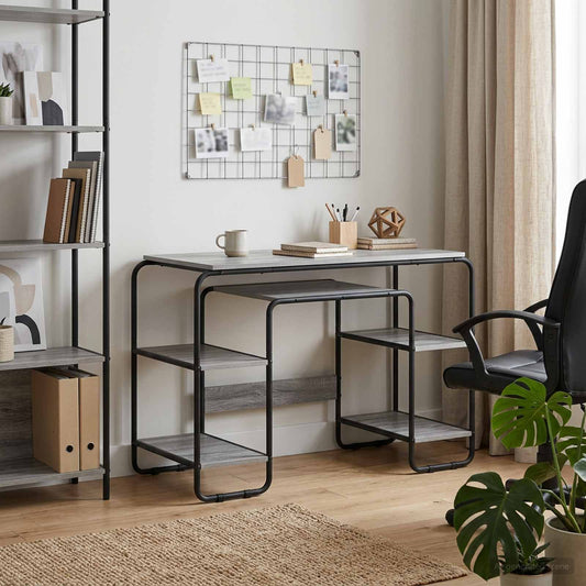 vidaXL Bureau met opbergruimte Grijs Sonoma 113.5 x 52 x 75.5 cm