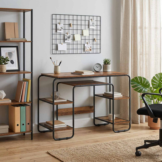vidaXL Bureau met opbergruimte Oud hout 113.5 x 52 x 75.5 cm