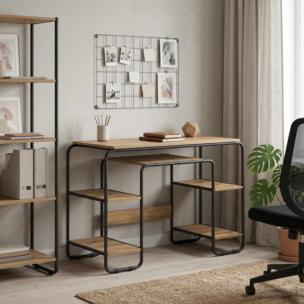vidaXL Bureau met opbergruimte Artisanaal eiken 113.5 x 52 x 75.5 cm