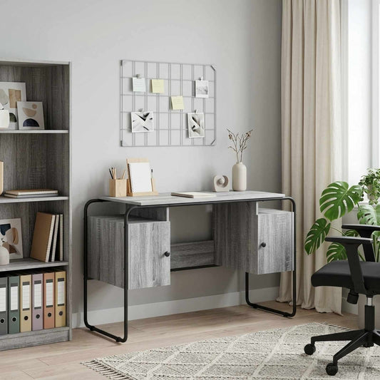 vidaXL Bureau met opbergruimte Grijs Sonoma 120 x 50.5 x 75.5 cm