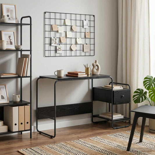 vidaXL Bureau met opbergruimte Zwart eiken 131,5 x 50 x 75,5 cm