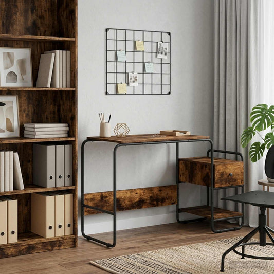 vidaXL Bureau met opbergruimte Gerookt eiken 131,5 x 50 x 75,5 cm