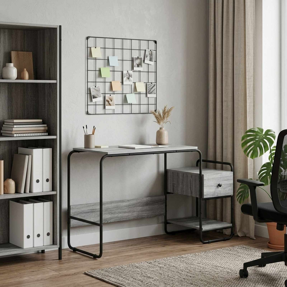 vidaXL Bureau met opbergruimte Grijs Sonoma 131,5 x 50 x 75,5 cm