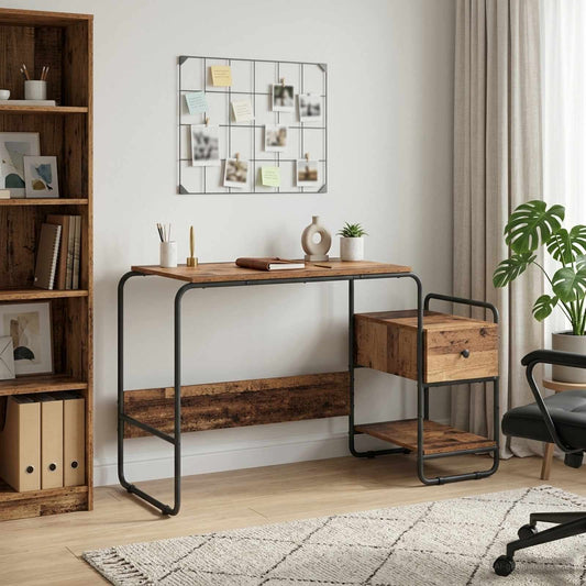 vidaXL Bureau met opbergruimte Oud hout 131,5 x 50 x 75,5 cm