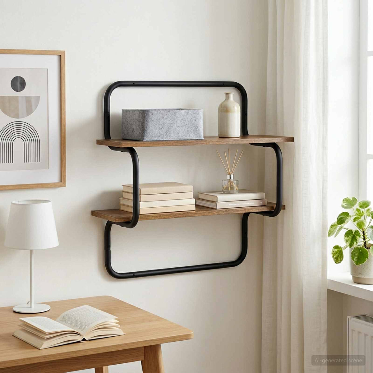 2-laags wandplank Gerookt eiken 40 x 24,5 x 61 cm Bewerkt hout is nu te koop bij PeponiXL, paradijselijk wonen!